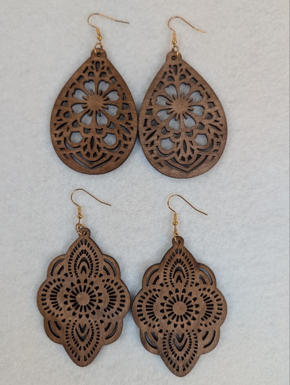 Wooden Laser Cut Boho Dangle Earrings Set Of Two
